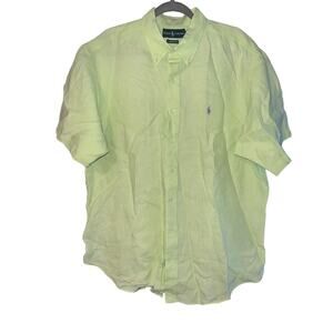 Vintage Ralph Lauren Mens Linen XL Short Sleeve Green Shirt